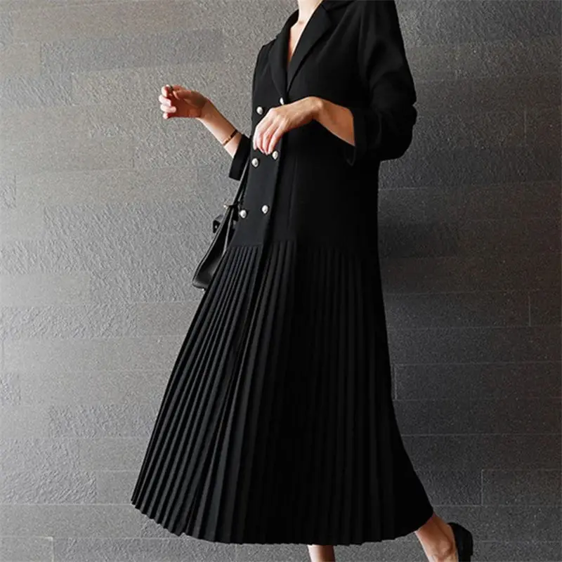 Черное Шифоновое Платье блейзер в стиле пэчворк женские двубортные