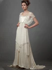 Шифоновое асимметричное атласное кружевное винтажное классическое свадебное платье трапециевидной формы с бисером, модель 9145 #1920s
