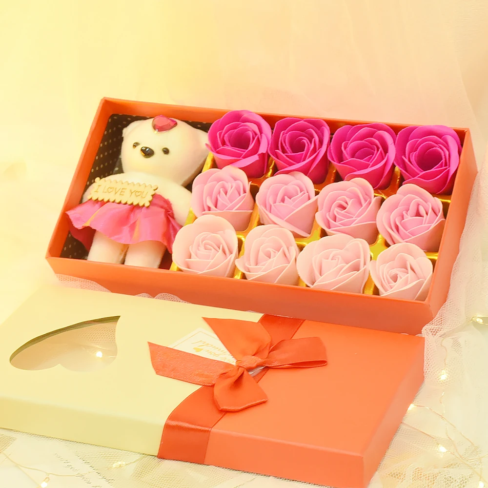 

Soap Rose Flower Bear Gift Box Bath Body Floral Petal Scented Soap Gift Girlfriend Wife Valentine's Day Women's Day Birthday