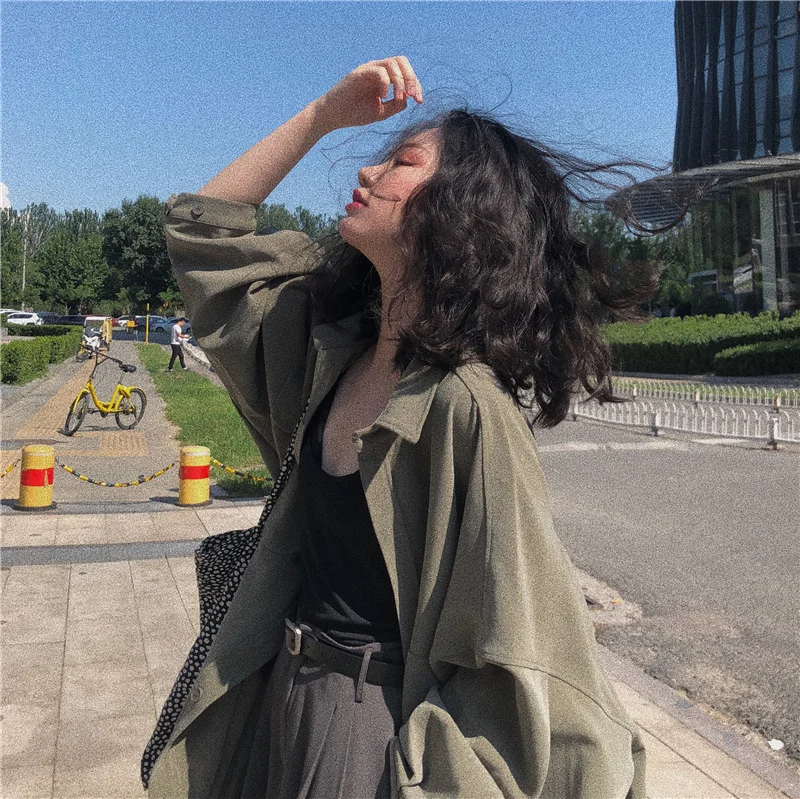 Lazy Wind Shirt Loose Medium Long Bat Sleeve Sunscreen Women's Summer Thin Coat Fashion | Женская одежда