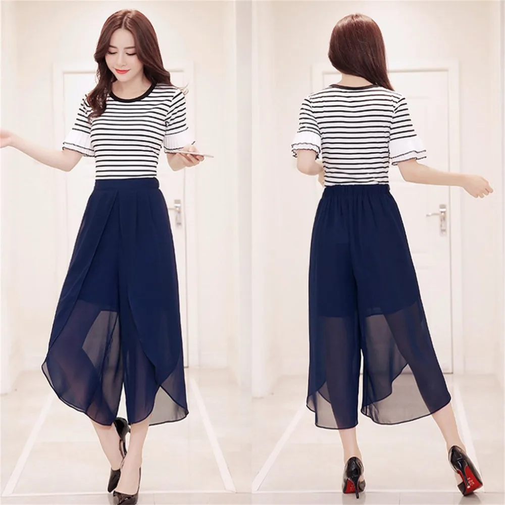 Однотонные шифоновые широкие брюки для женщин с высокой талией тянущиеся