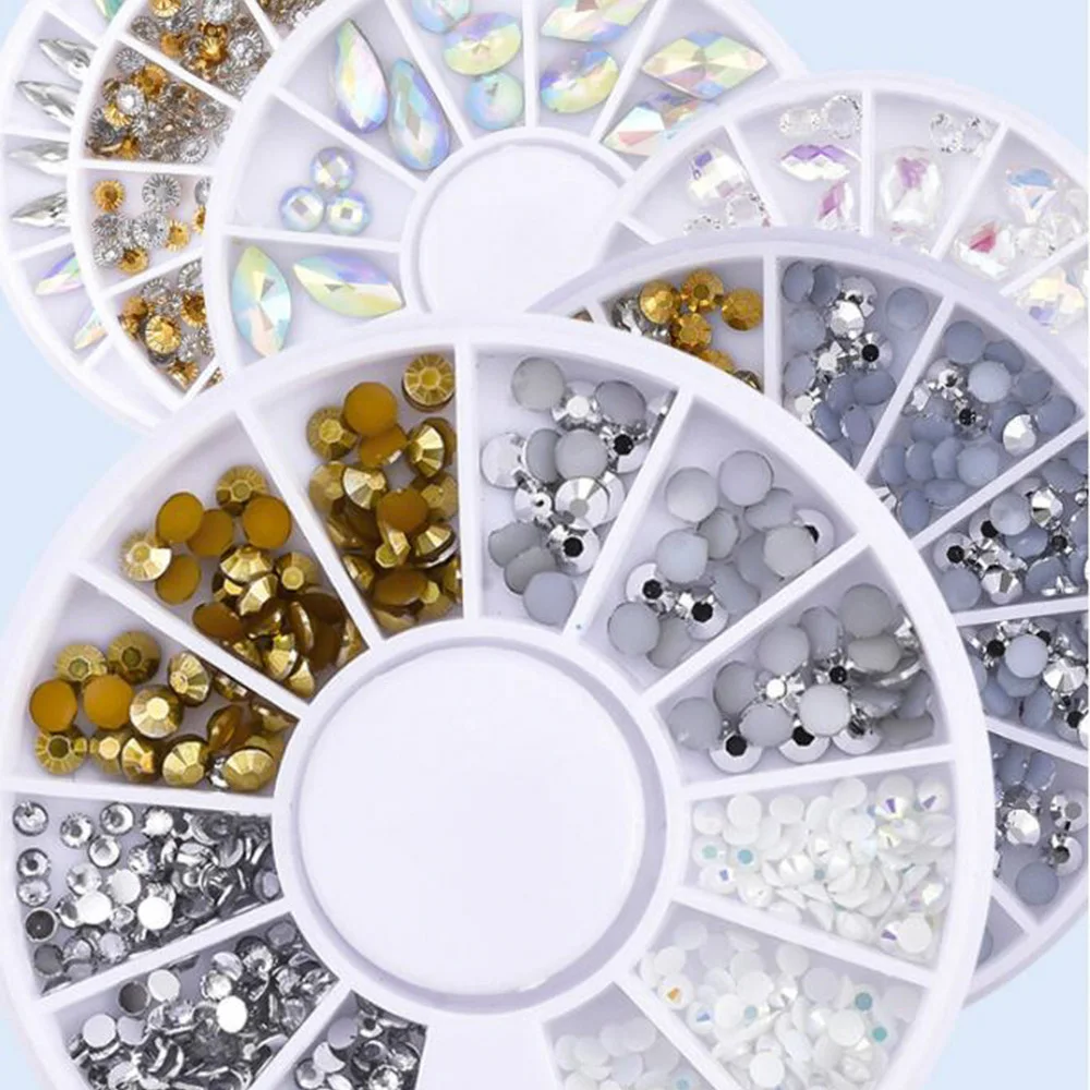 Addfavor Nail Art Decoration Rhinestones Iridescent AB Crystal Round Bead Charms Jewels Gems Stones Design Manicure | Красота и