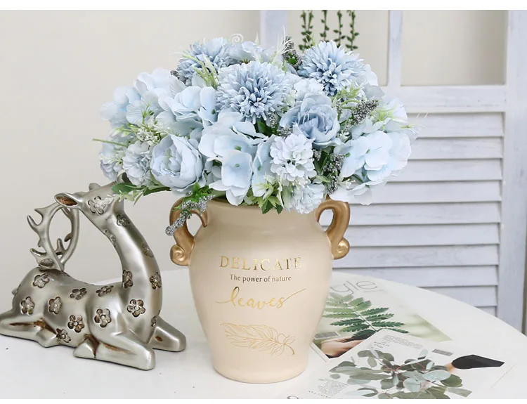 Европейский стиль роскошный искусственный цветок керамический набор ваза для