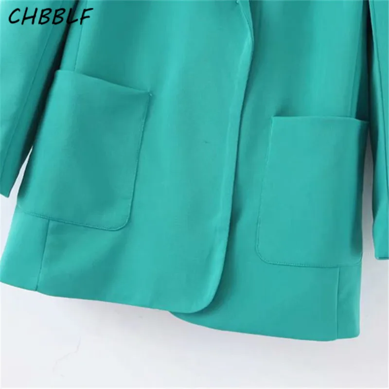 CHBBLF women basic solid blazer notched collar long sleeve pockets jacket female stylish outwear tops XDL2240
