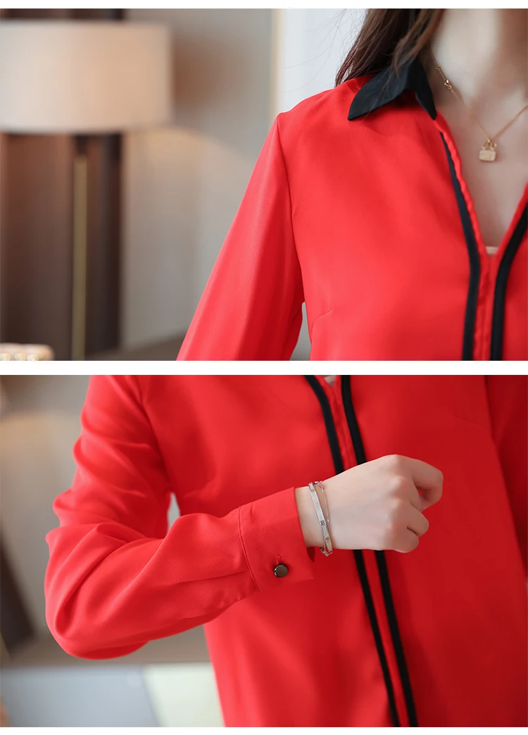 Blusas mujer de moda, шифоновая блузка, рубашка, женские топы, с длинным рукавом, одноцветные, на пуговицах, женские топы, с v-образным вырезом, рубашки для женщин 6097 50