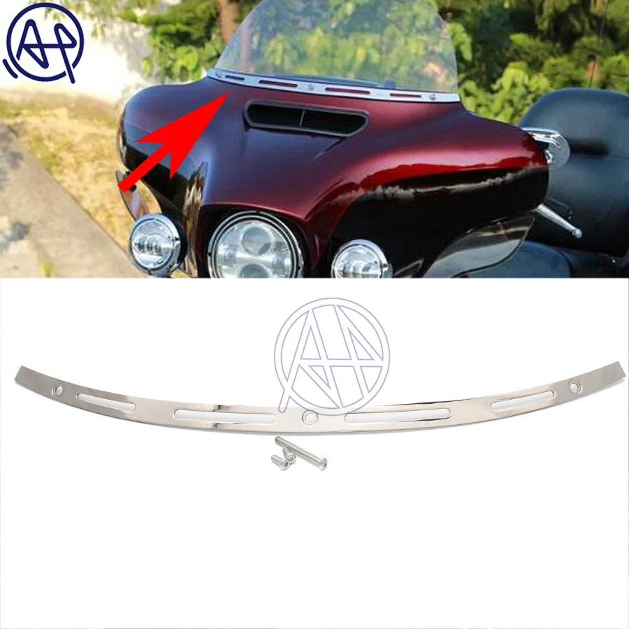 

for Harley Touring FLHT Electra Glide Street Glide CVO 2014-17 Stainless Steel Motorcycle Slotted Batwing Windshield Trim Chrome