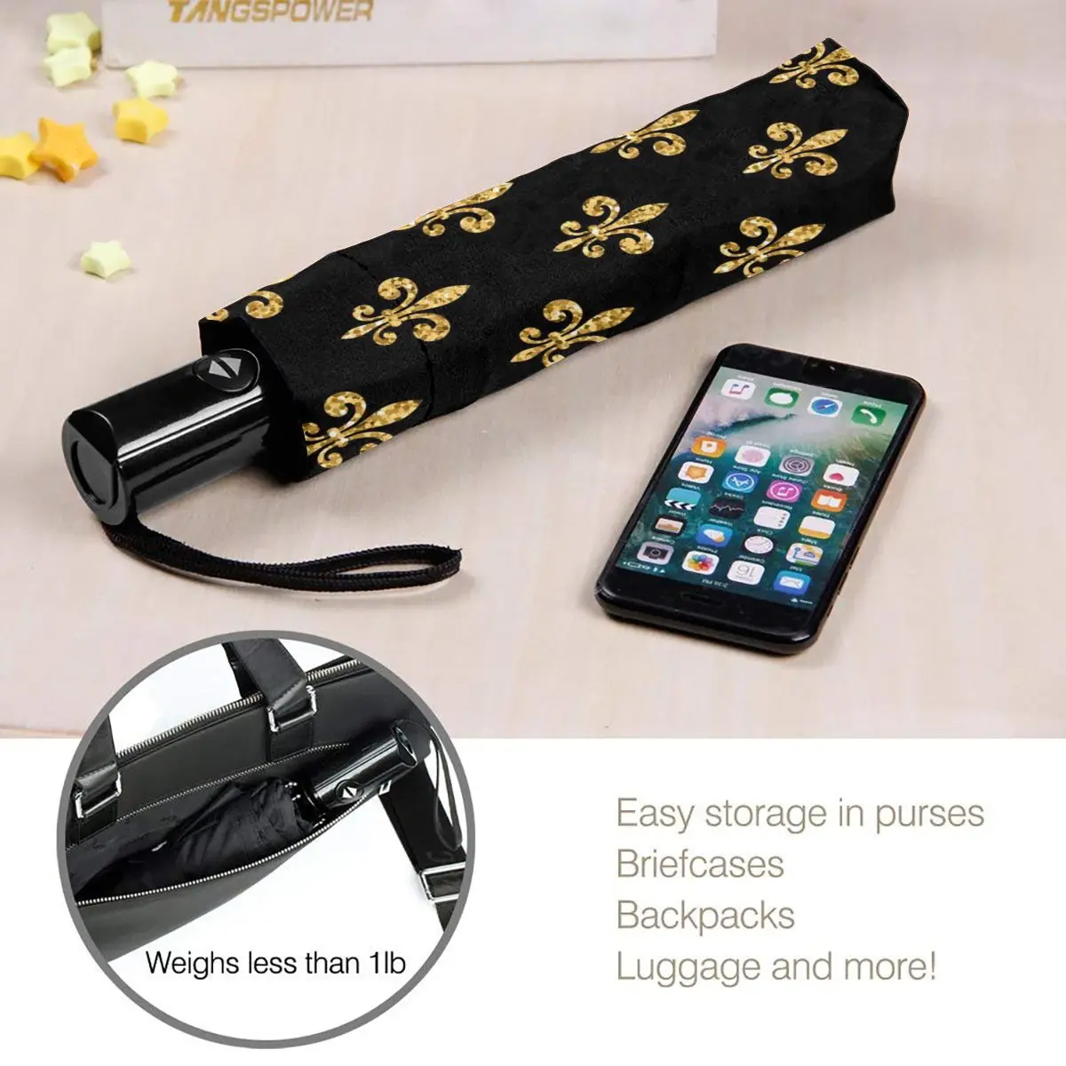

Sunny Umbrella Golden Fleur De Lis Automatic folding portable men women umbrella Sunscreen rain Windproof beach parasol