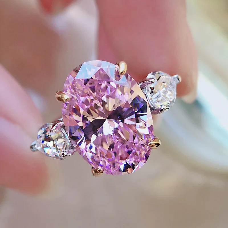 

Hight Quatily Silver 925 Sterling Oval 10*14mm Citrine Pink Gemstone Engagement Rings For Women Party Fine Jewelry