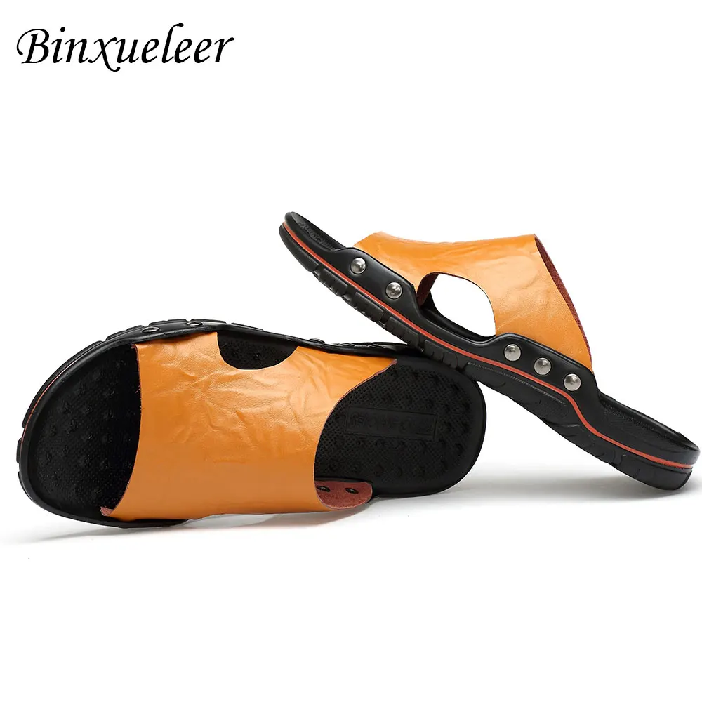 Мужские кожаные шлепанцы пляжные сандалии открытый носок сланцы летняя обувь |