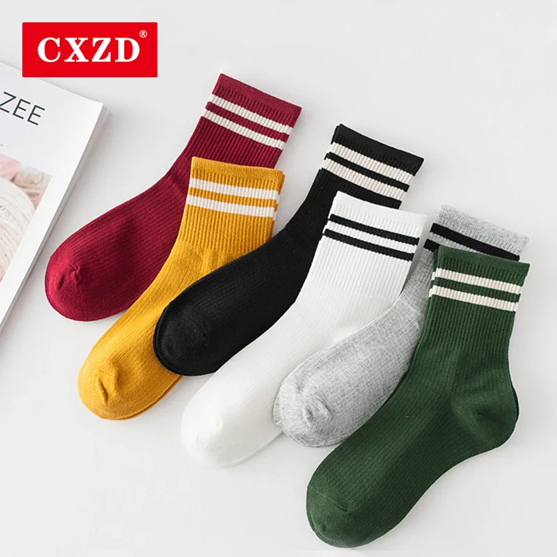 Женские хлопковые носки CXZD свободные полосатые Разноцветные в стиле Харадзюку