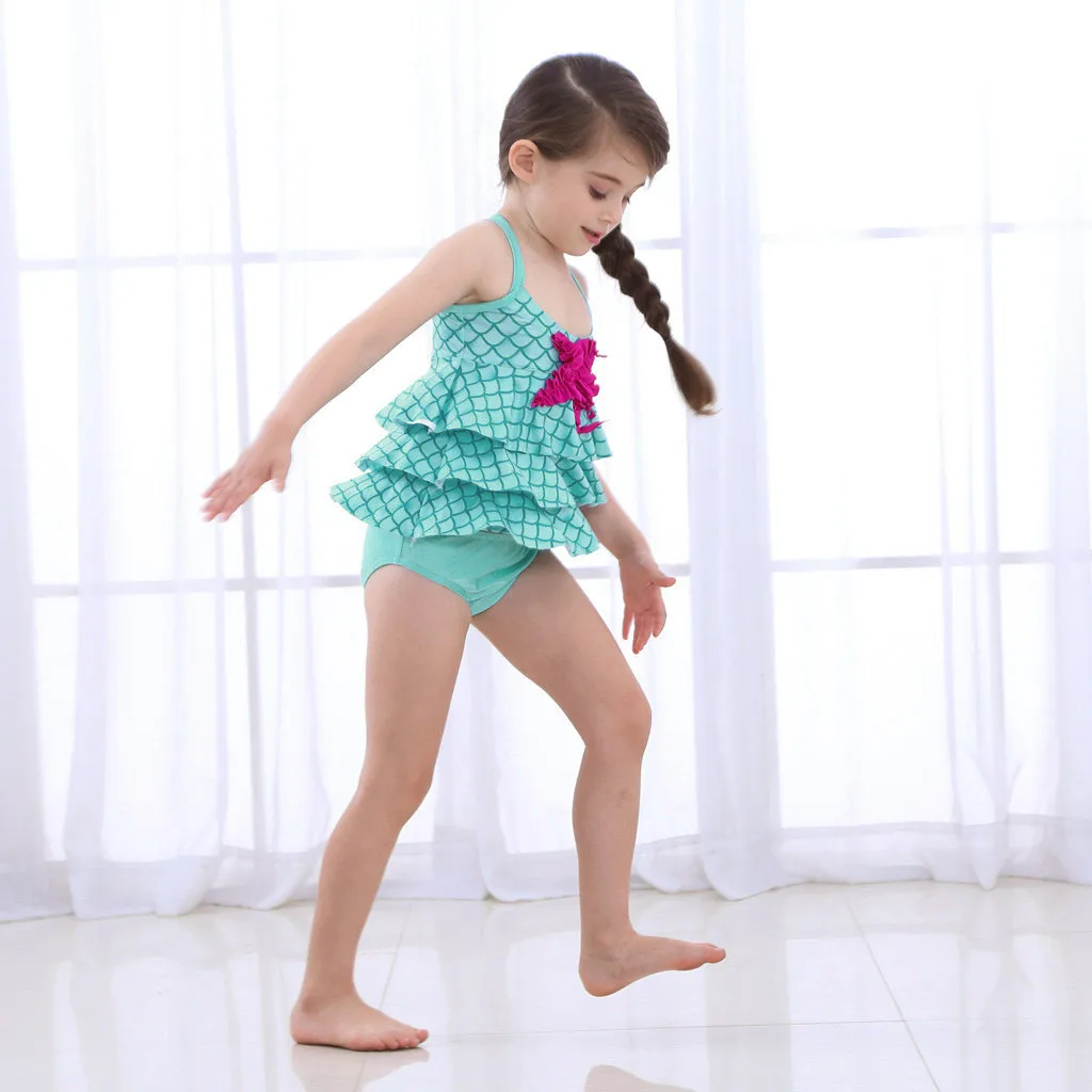 Luxury 2020 Summer Girls Beach Swimwear Soild Baby Kids Biquini Infantil Swimsuits Falbala Biquinis Girl For 6-14years | Детская одежда