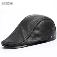 siloqin men%e2%80%98s winter genuine leather hat quality first layer sheep skin berets adjustable size leisure warm tongue cap snapback