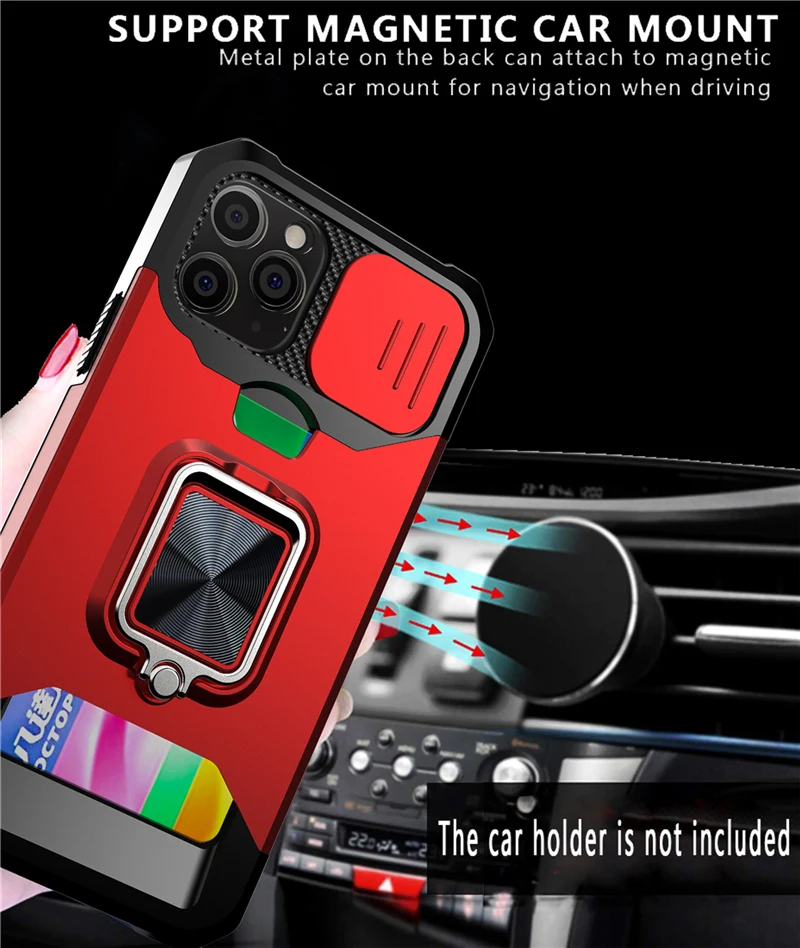 Camera Protection Magnetic Holder Case For iPhone 14 11 13 12 Pro Max XR X XS Max 7 8 Plus SE20 Shockproof Card Slot Stand Cover