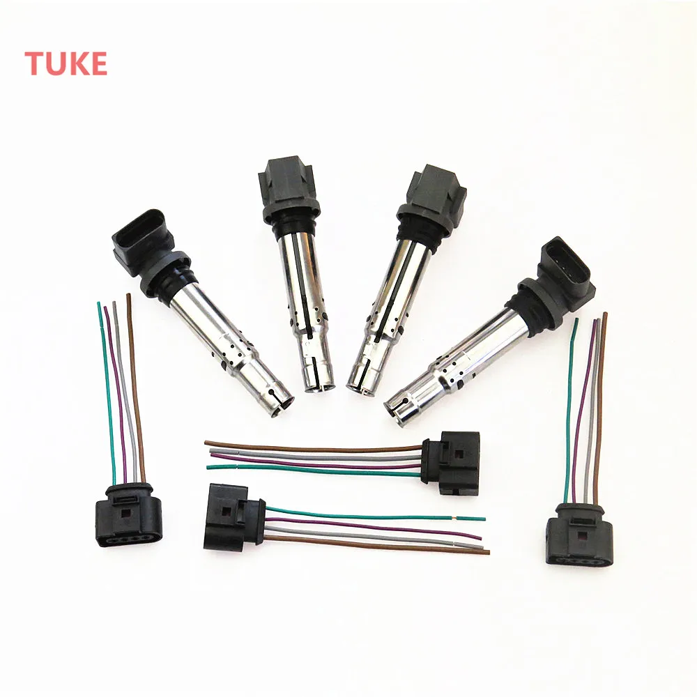 RWSYPL Qty4 катушки зажигания и разъем для 1 6 CC Polo Golf MK6 Caddy Beetle Touran Passat B6 036 905 715 F 1J0 973