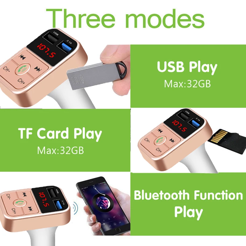 USB AUX Bluetooth FM передатчик Handsfree Car Kit Беспроводной приемник TF карта с микрофоном 2.1A