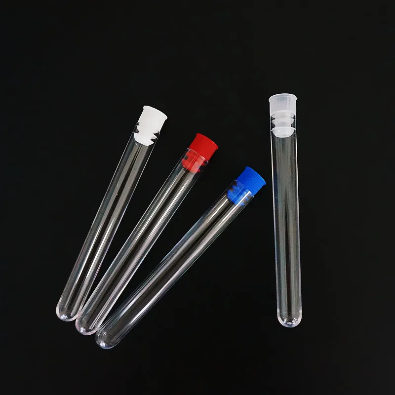 Пробирки пластиковые прозрачные с голубым/красным/белым стопором для