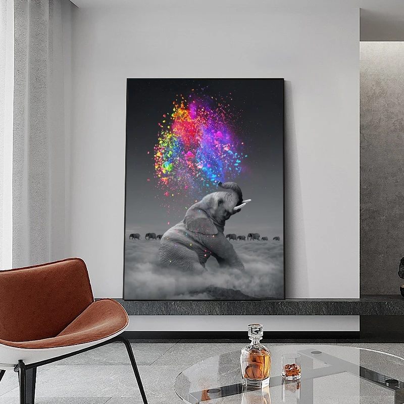 

Modern Animal Canvas Poster Elephant Colorful Painting Wall Art Pictures for Living Room Decor Mural Frameless Prints Cuadros