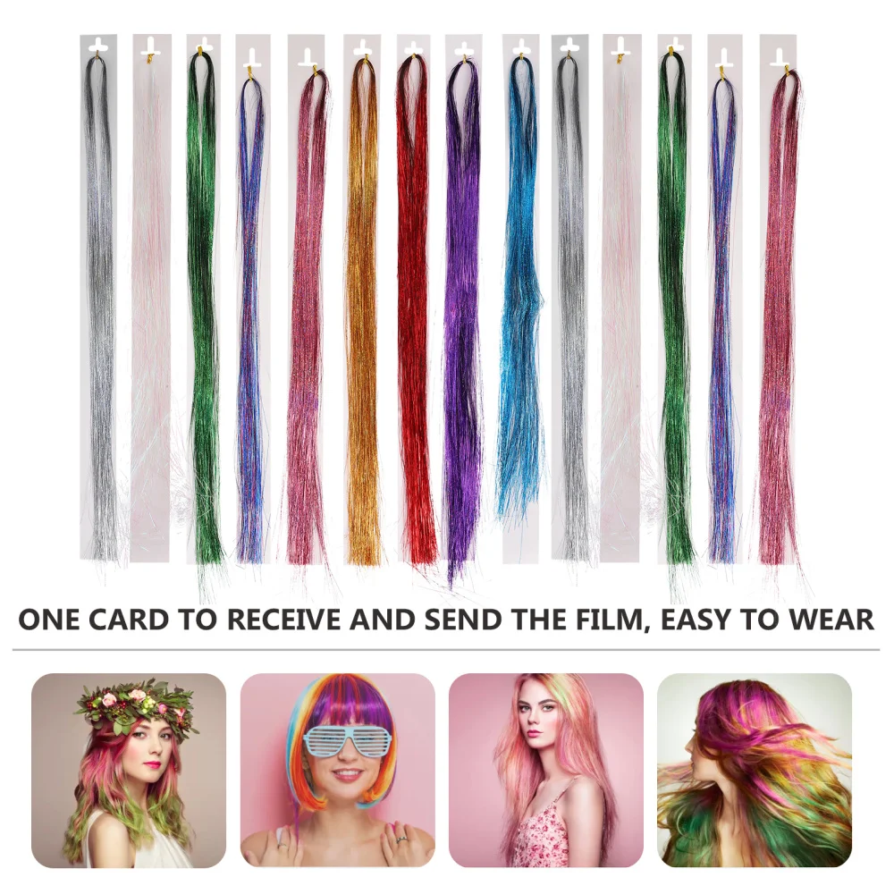

14 Pcs Hair Tinsel Strands Creative Hair Glitter Extensions Colored Hair Strands