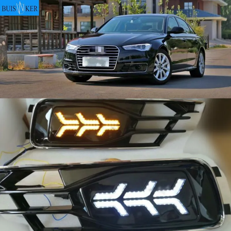 

Для Audi A6L 2016-2018 с динамическим движущимся желтым сигналом поворота и синими ночными ходовыми огсветильник, светодиодные дневные ходовые све...
