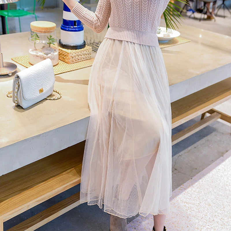 Элегантное платье-свитер женское осенне-зимнее платье вязаное с длинным рукавом