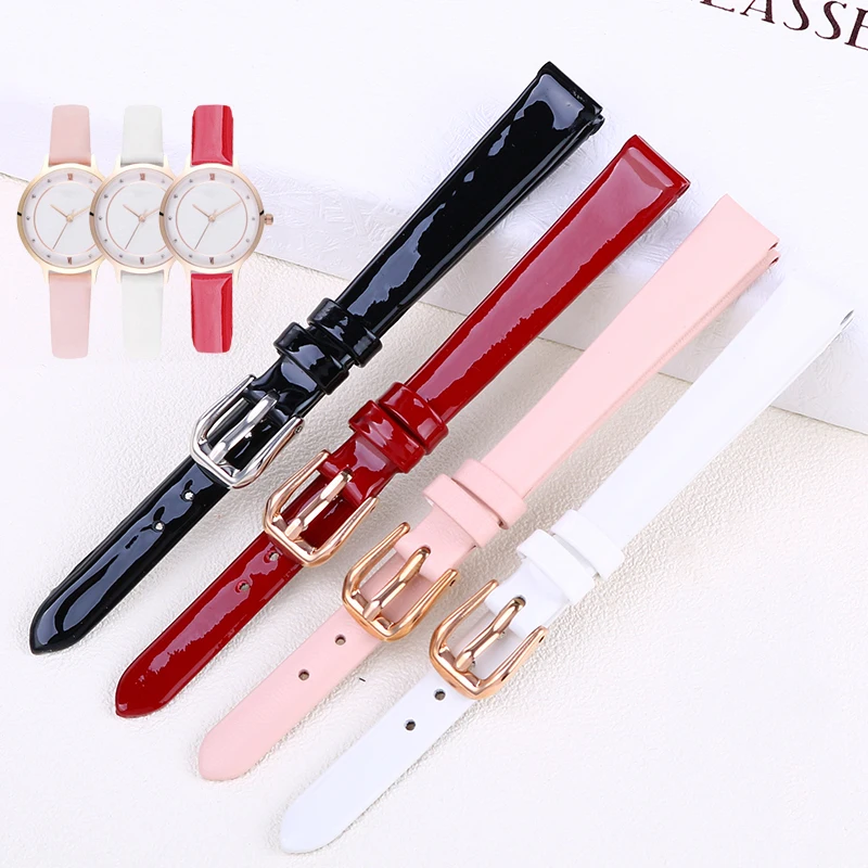

Ремешок маленький женский из натуральной кожи, Яркий Тонкий браслет для наручных часов 6, 8, 10 мм, черный, красный, для A-rмани f-ossil