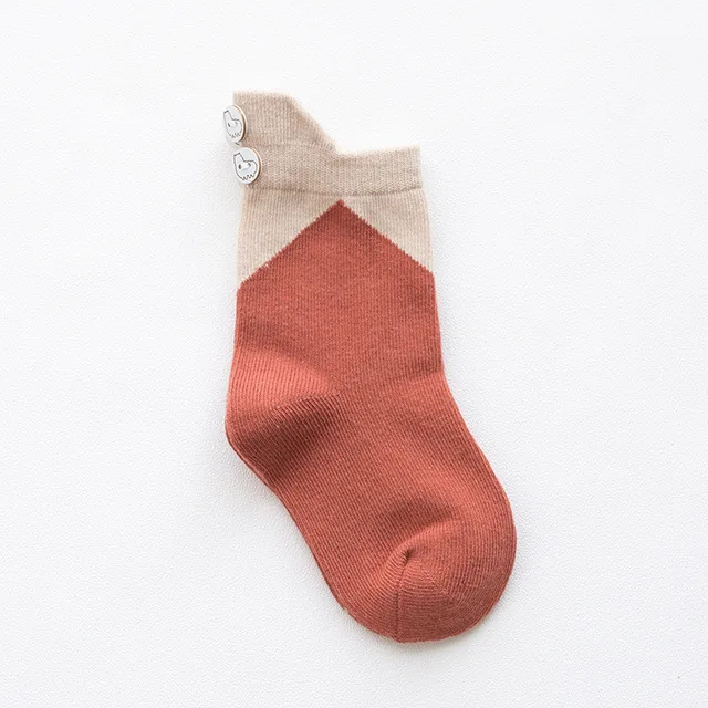 brick red SLKMSWMDJ/осенне-зимние детские носки лоскутные носки с пуговицами для студентов хлопковые носки для мальчиков и девочек 3-9 лет - Цвет: brick red