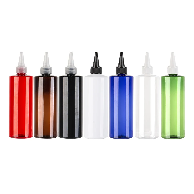 Цветной круглый пустой косметический контейнер 500 мл с заостренным горлом и