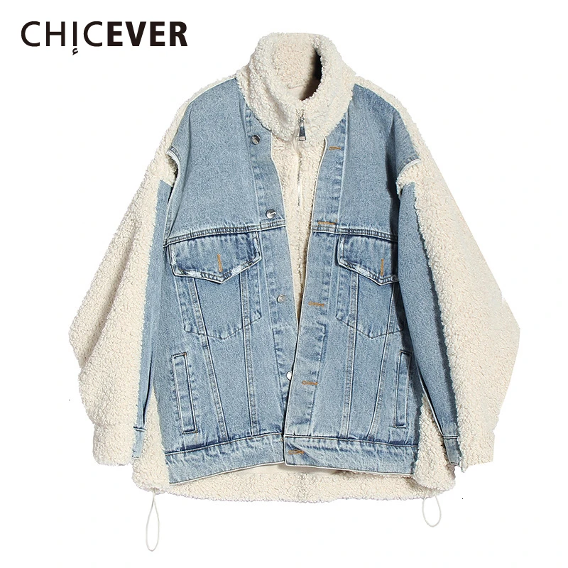 Женская джинсовая куртка CHICEVER из овечьей шерсти с рукавами летучая мышь и