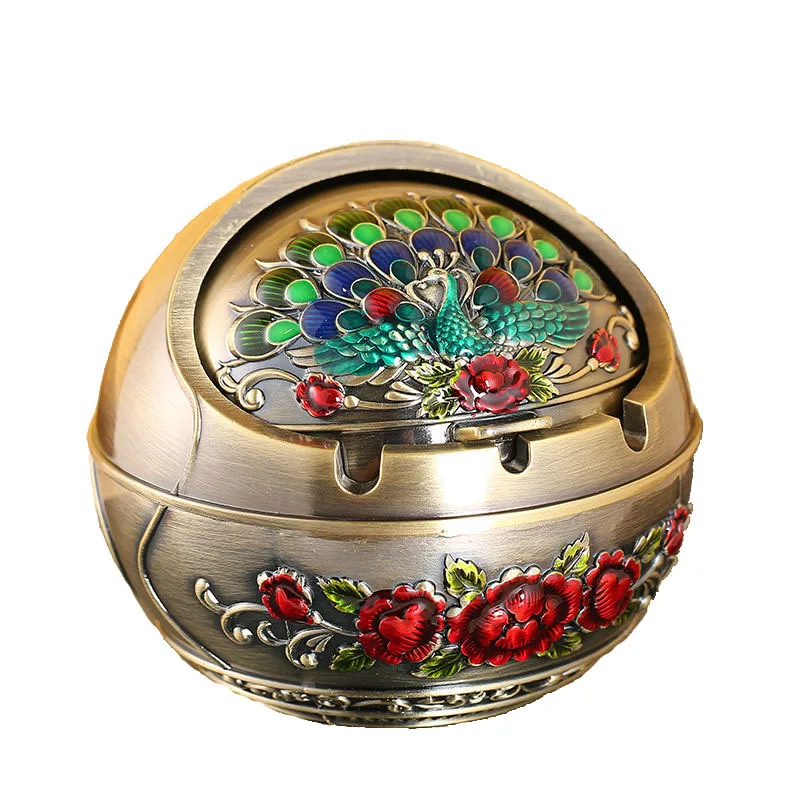 

Ashtray with Lid Home Retro European Style Living Room Dining Room Prevent Fly Ash Drop-Resistant Ashtray Men's Gift