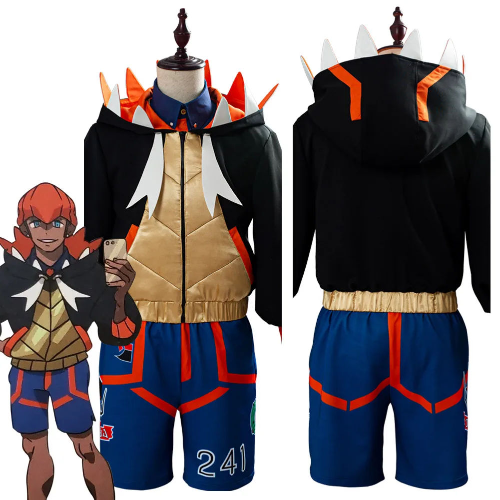 

Pokemon Sword/Shield Cosplay Pokemon Raihan Costume Hooded Coat Jacket Daily Uniform Streetwear
