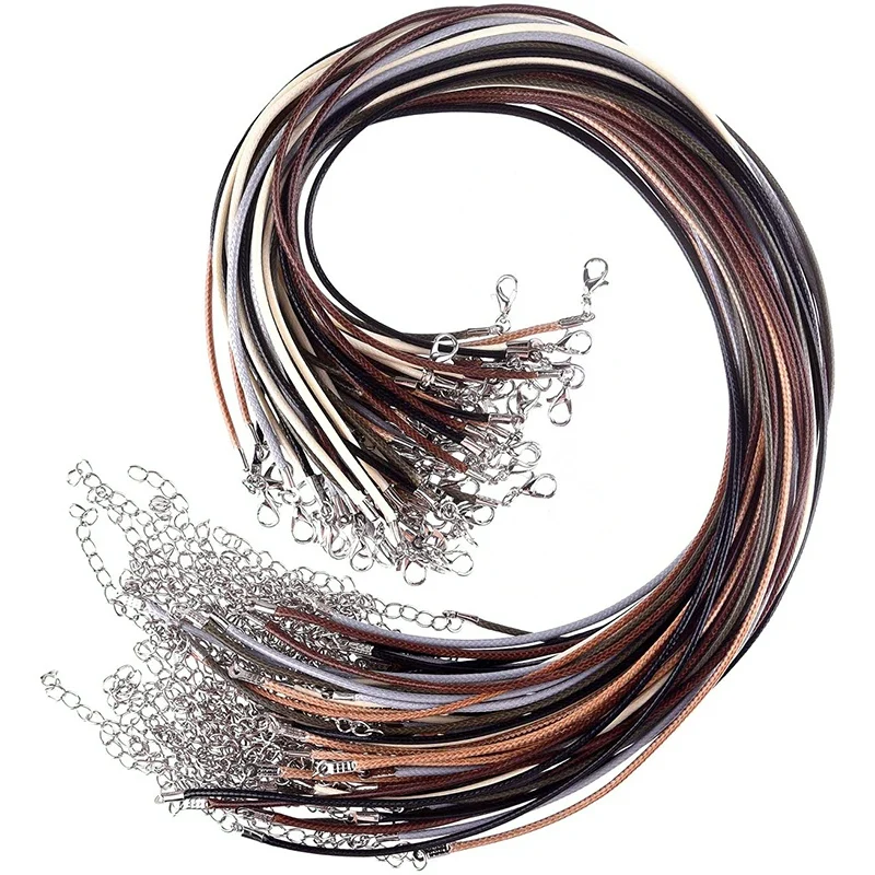 

60 шт., вощеные шнуры для ожерелья с застежкой, 6 различных цветов, ожерелье 2 мм