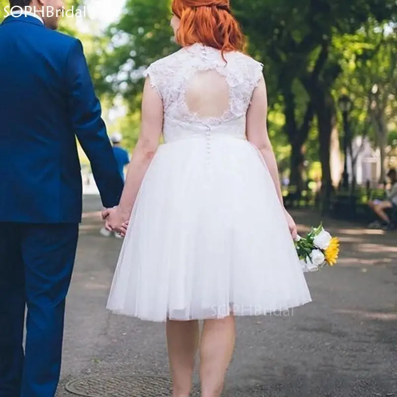 

New Arrival Elegant V Neck Short Wedding Dresses Cap Sleeve Crystal Sashes Hollow Back Bridal Gowns Robe de Mariee Vestidos