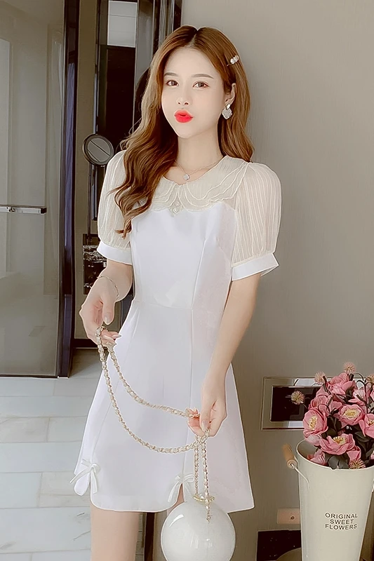 

COIGARSAM Women dress Ruffled Puff Sleeve Mesh Dresses 3613