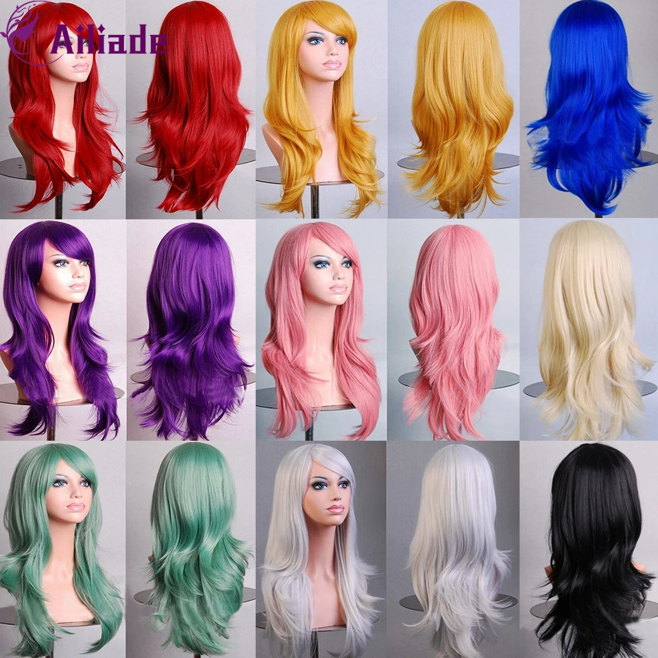 Длинные волнистые синтетические парики AILIADE с челкой термостойкие волоконные