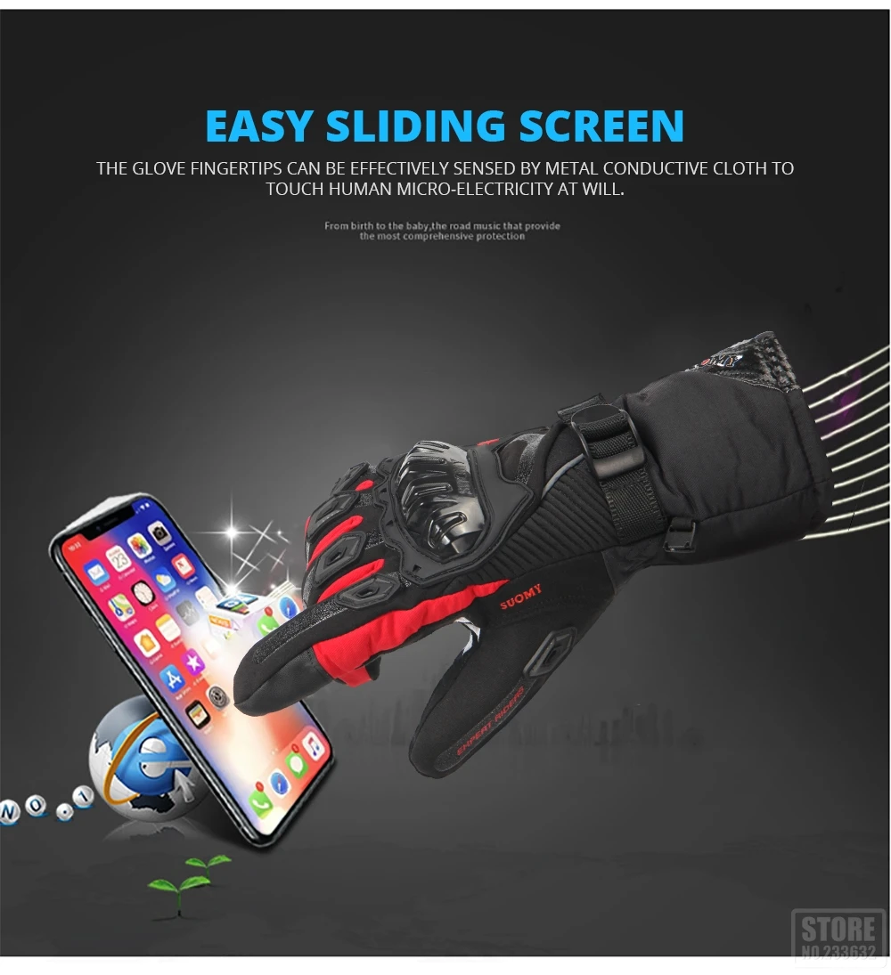 

SUOMY Winter Motorcycle Gloves Waterproof Gant Moto Keep Warm Men Moto Gloves Touch Screen Guantes Motorbike Riding Gloves