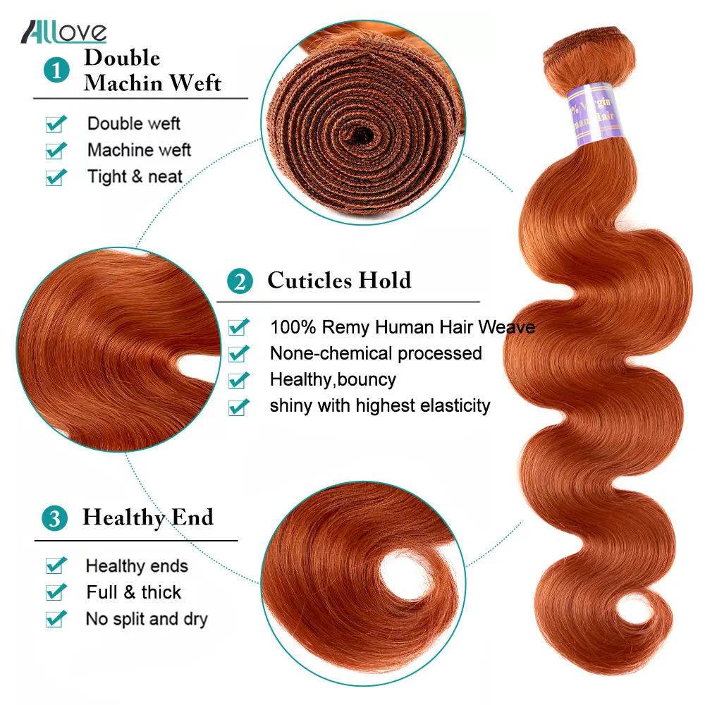 Имбирные оранжевые пряди бразильские пучки волнистых волос 100% наращивание