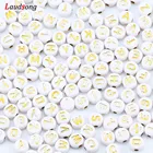 4*7 мм бело-золотые буквы круглые акриловые бусины с плоским Алфавит Свободные Spacer Бусины Для для изготовления украшений вручную браслет 