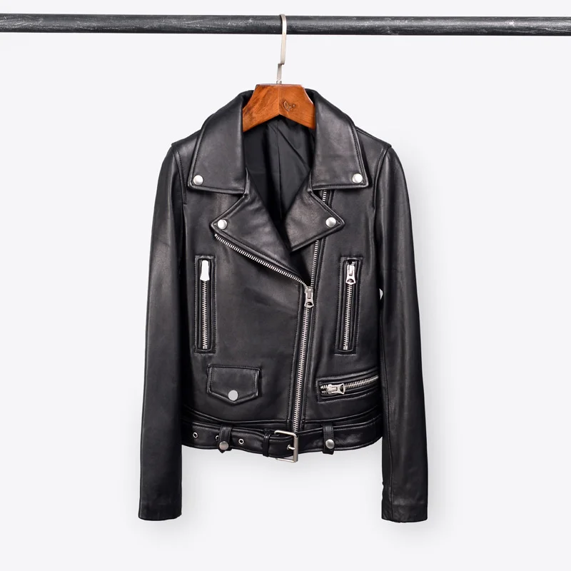 

2019 new wool sheepskin motorcycle clothes short coat female slim fit leather clothes fur