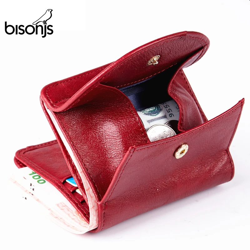 BISON DENIM, Женский кошелек из натуральной кожи, модный держатель для карт, Женский кошелек для монет, мини клатч, сумка для денег для девочек, B3274