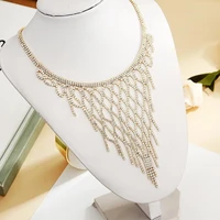 elegant full rhinestone tassel necklaces women bridal bib statement choker necklace wedding party jewelry