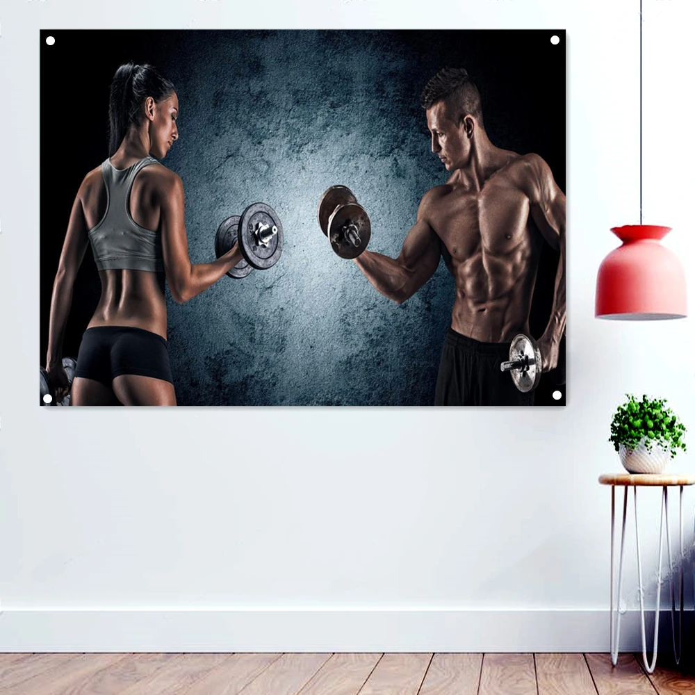 

Couples Bodybuilders Lifting Dumbbells Wallpaper Banners Flag Wall Hanging Gym Decor Sport Exercise Motivational Poster Tapestry