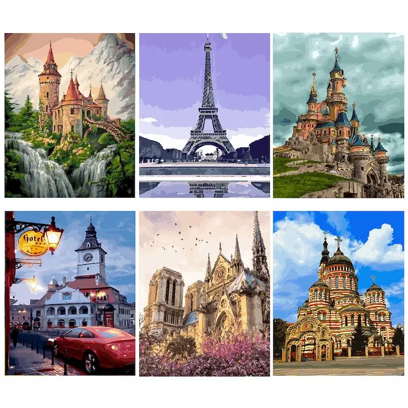 

RUOPOTY 60x75cm Frame Picture Painting By Numbers For Adults Town Landscape Modern Drawing Coloring By Numbers For Home Art