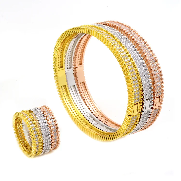 

B0879 Three color Bracelet luxury brand Bracelet Set Classic handmade copper bracelet ring set Zircon Bracelet Fashion Jewelry