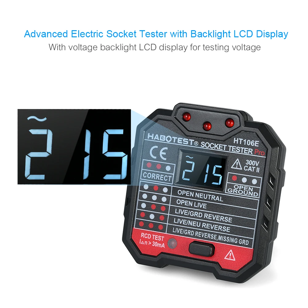 HABOTEST HT106D тестер электрических розеток с европейской вилкой автоматическое