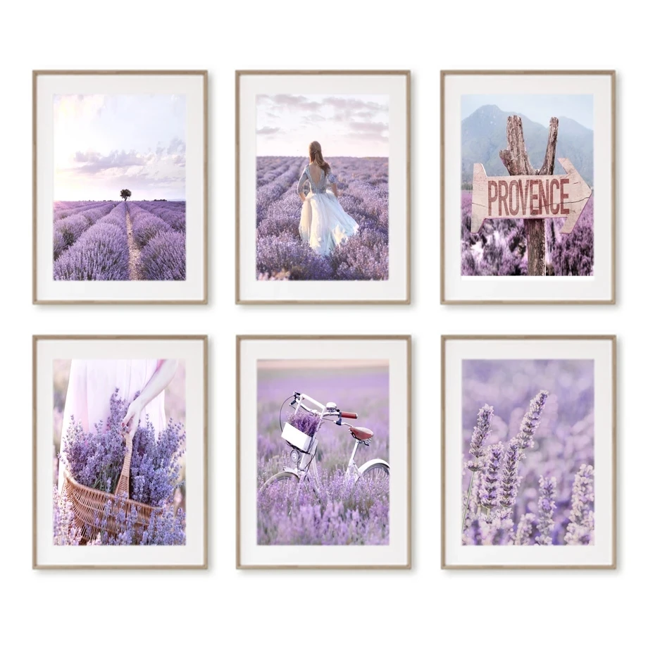 Прованс Фиолетовый Лаванда вино замок девушка пляж скандинавский настенный