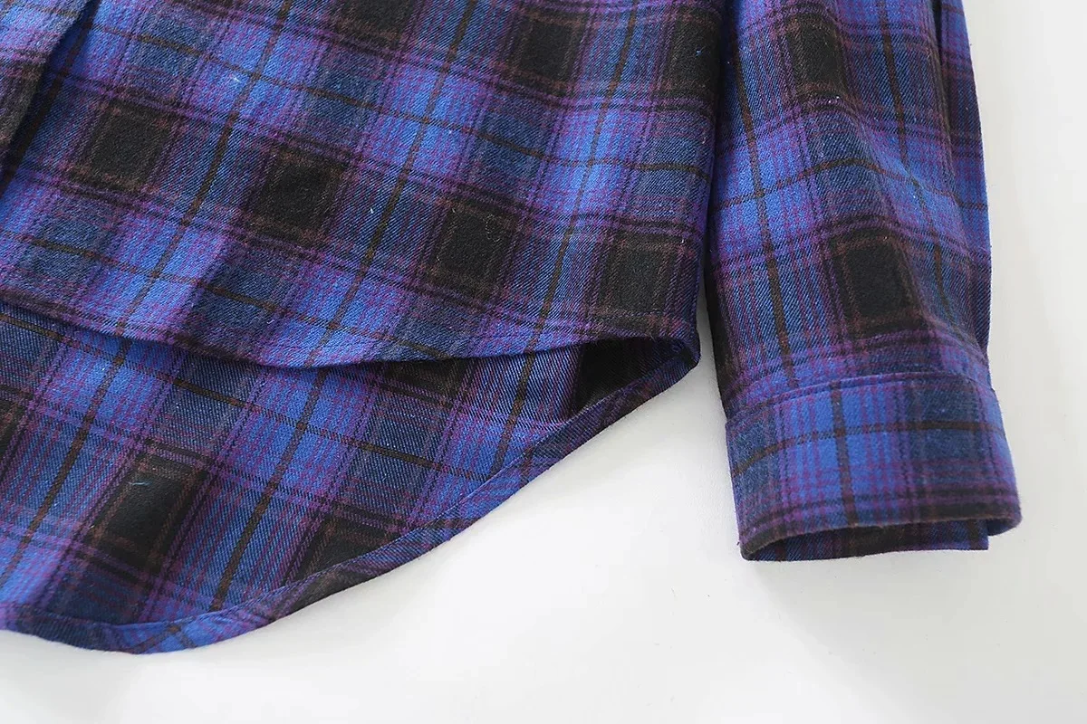 

Women Plaid Shirt Double-pocketed Blouse Long Sleeve Female Oversized Cotton Ladies Casual Tops Blusas