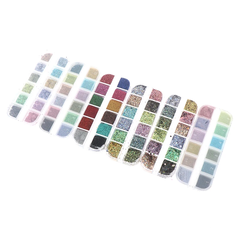 

12 Grids Nail Art Flakes Holographicss Nail Glitter Sequins Shining Decoration
