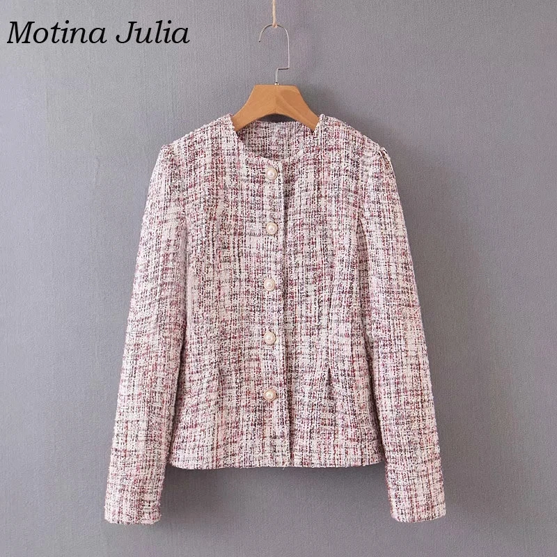 Motina Julia элегантный костюм из двух частей твидовый Блейзер Женский полосатый твидовый в клетку юбка+ пальто вечерние Клубные уличные женские комплекты