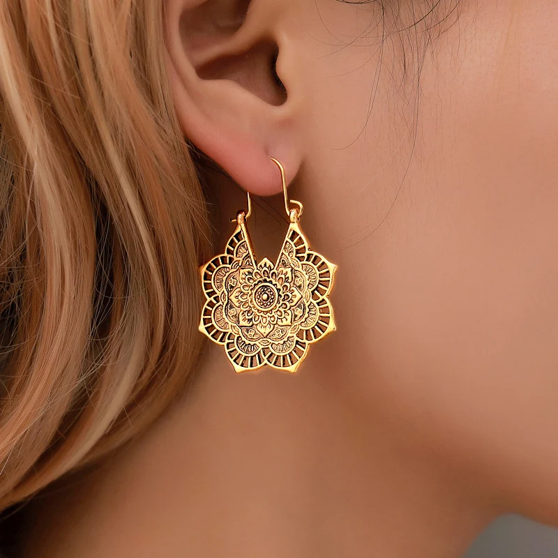 Винтажные серьги-подвески в форме цветка мандалы для женщин и девушек этнические
