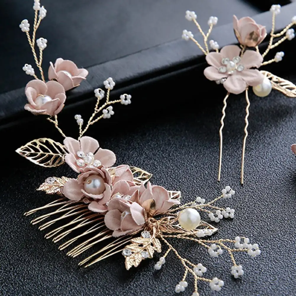 

3Pcs/Set Hair Bun Sticks Chic Flower Faux Pearls Decor Hair Bun Sticks Headwear Hair Combs